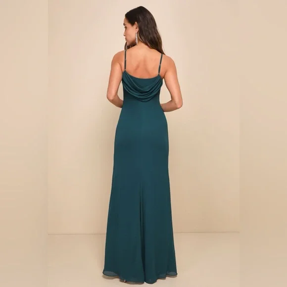 NWOT | Lulus | Captivated Emerald Green Cowl Neck Maxi Dress | Sz S - Picture 4 of 12